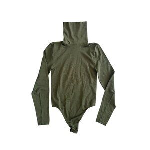 WOLFORD Opaque Natural Olive Green Turtleneck Bodysuit Size XS